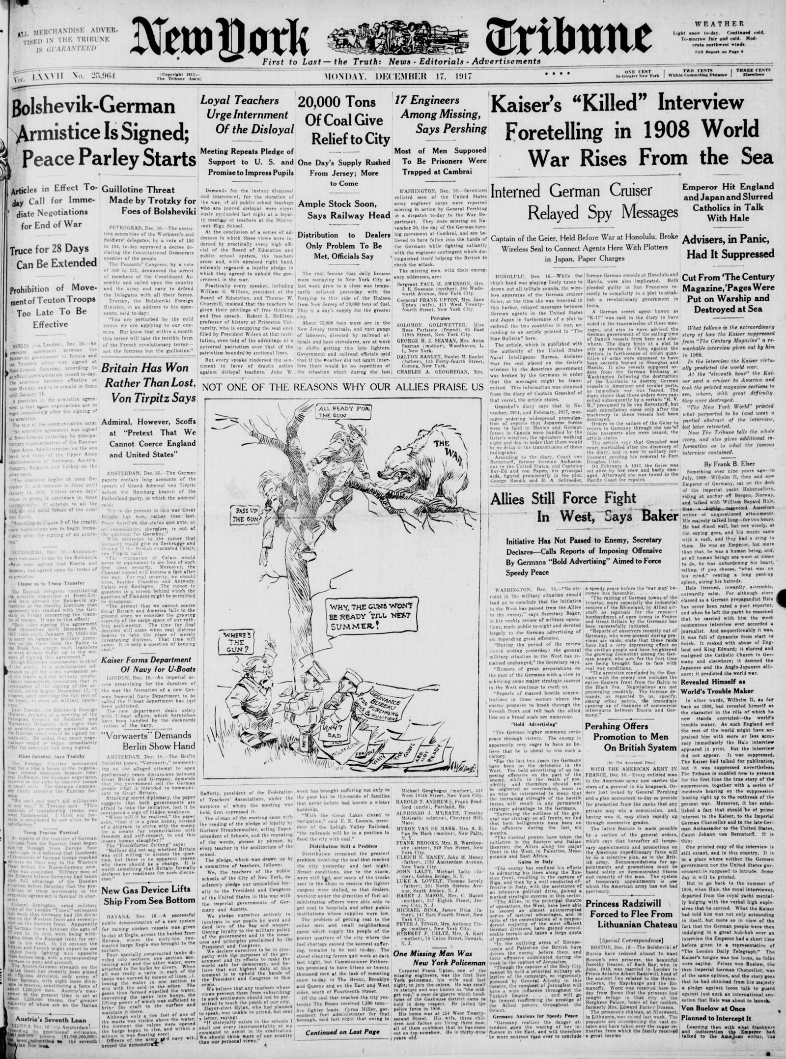 Front page, New-York Tribune, December 17, 1917