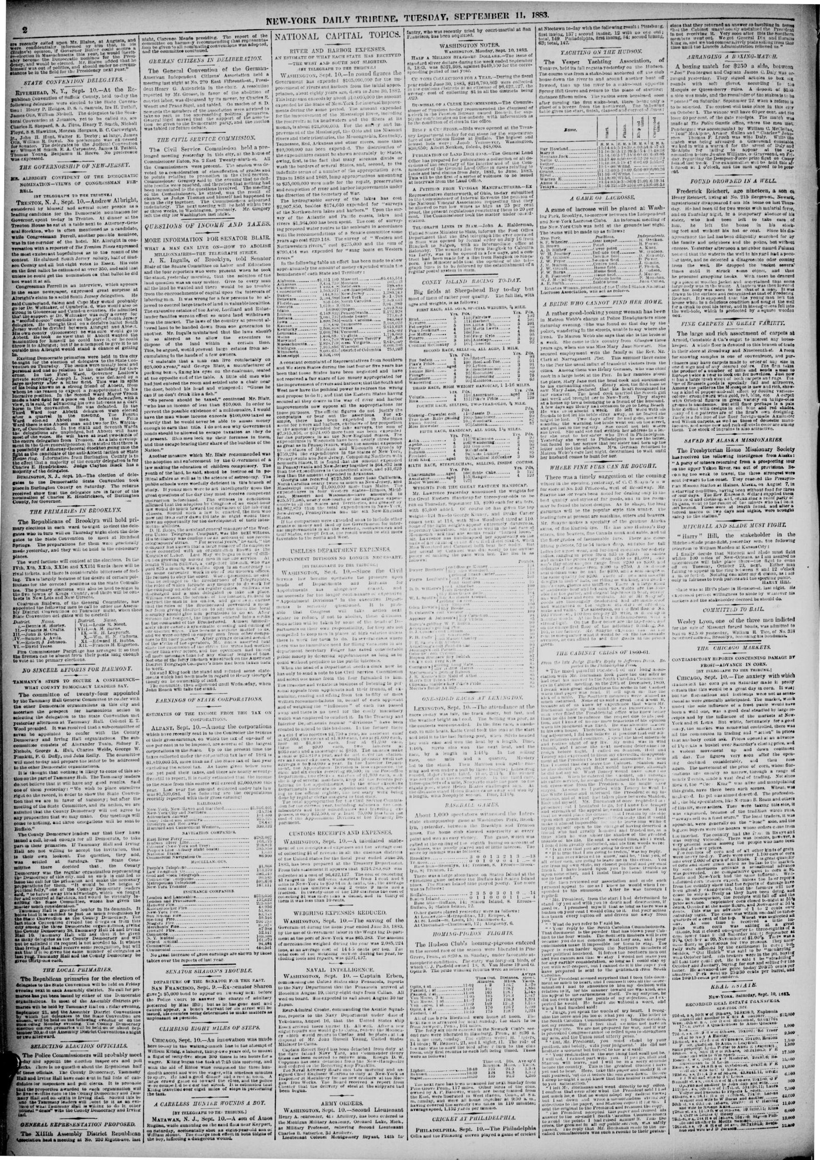Front page, New-York Tribune, September 11, 1883