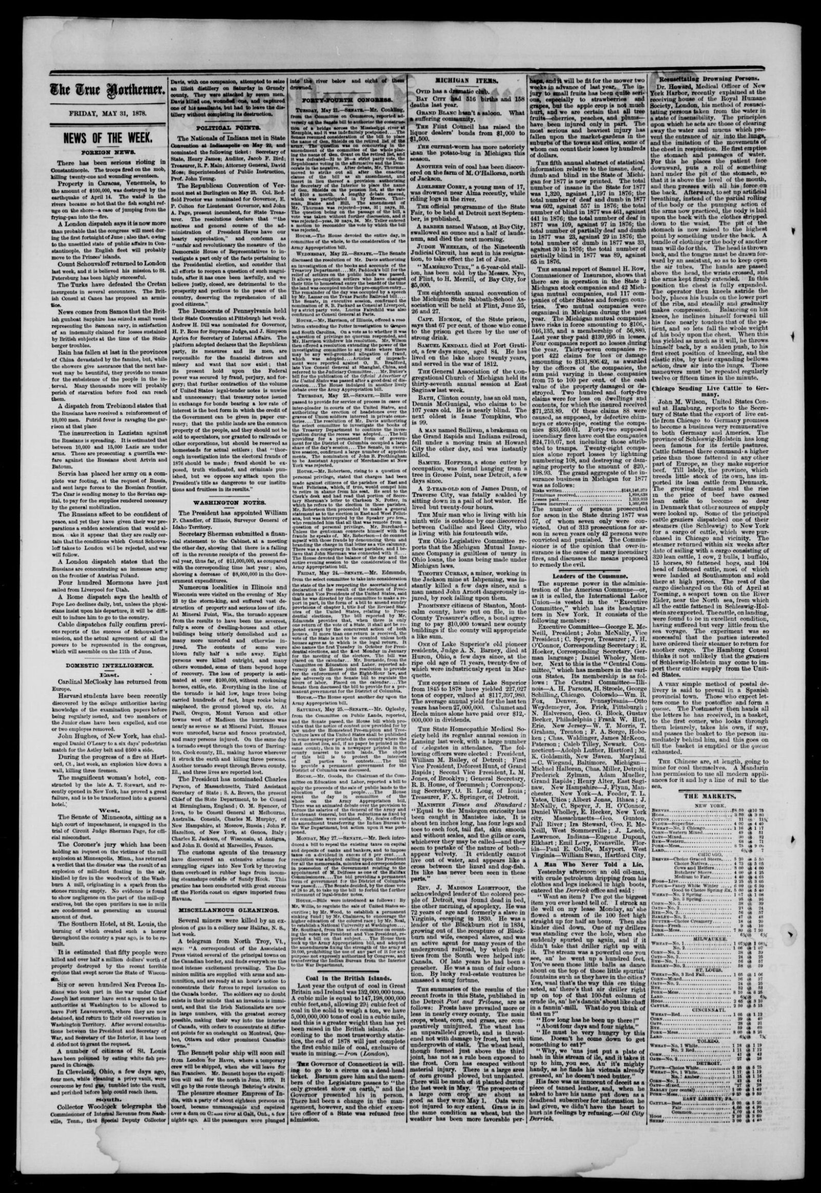 Front page, The True Northerner, May 31, 1878