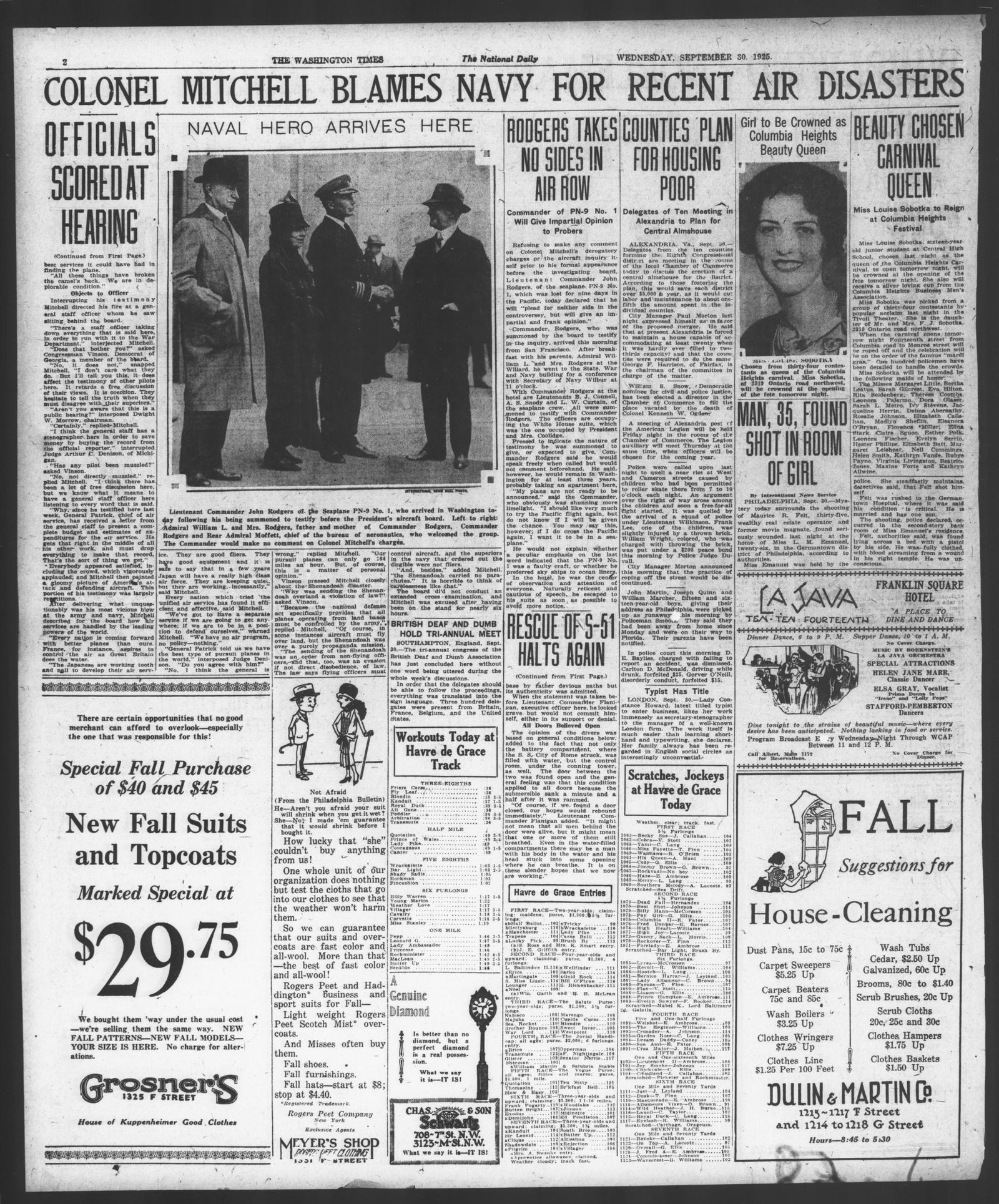 Front page, The Washington Times, September 30, 1925