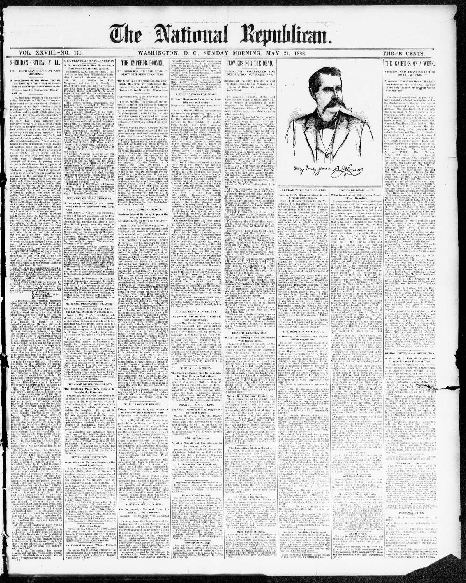 Front page, National Republican, May 27, 1888