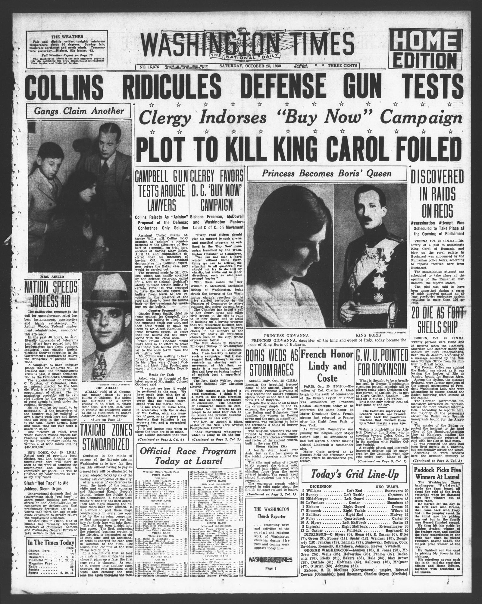 Front page, The Washington Times, October 25, 1930