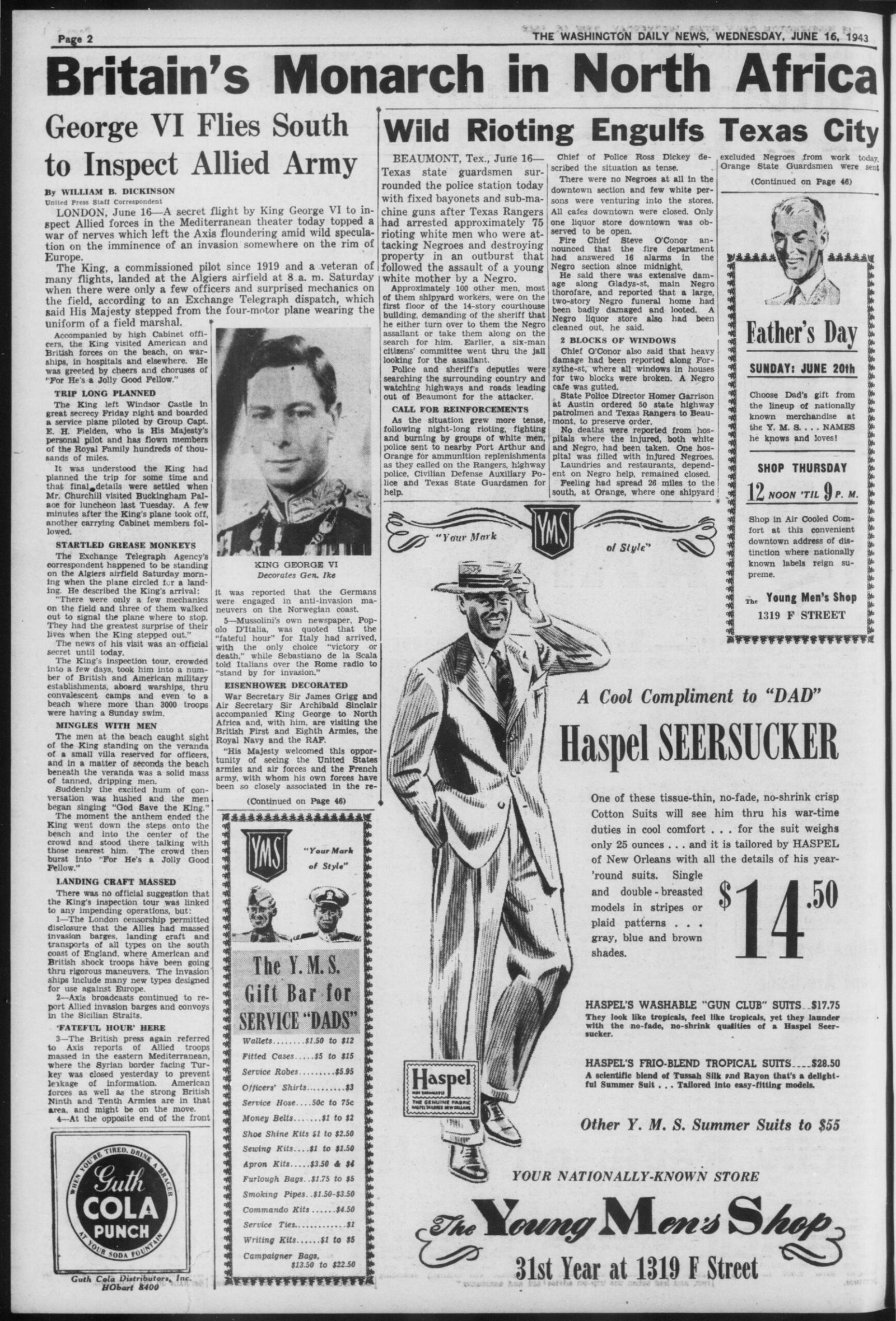 Front page, The Washington Daily News, June 16, 1943