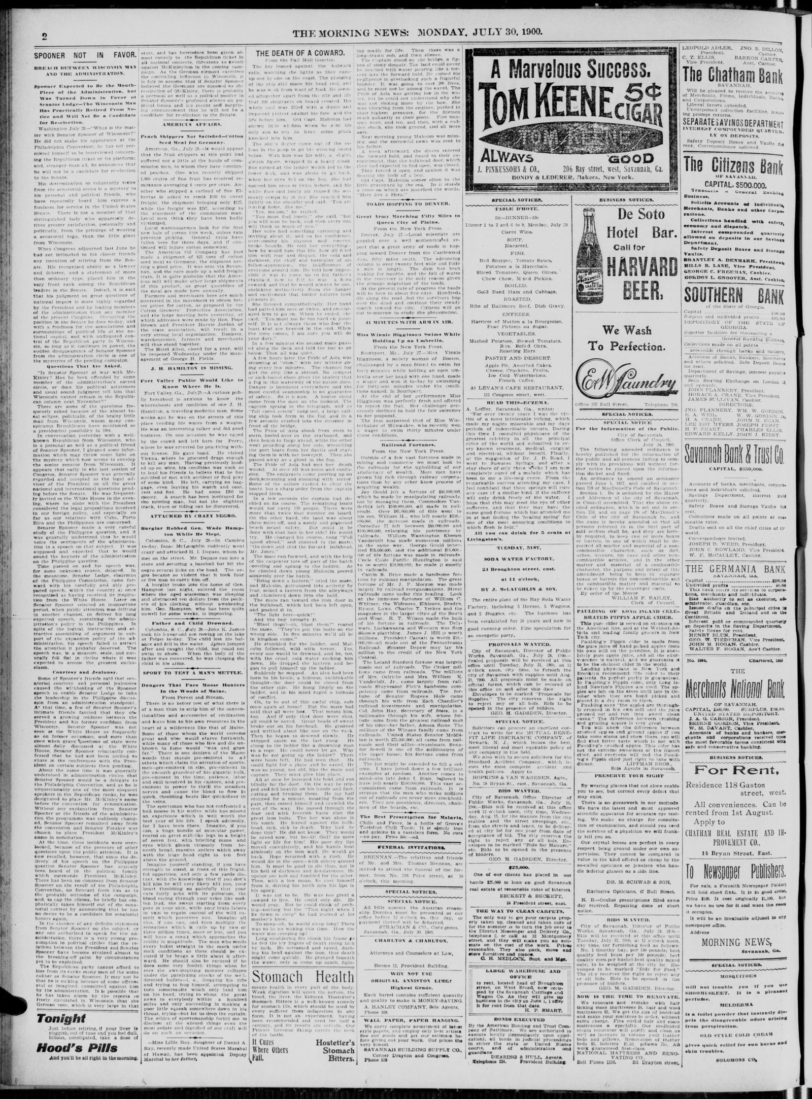 Front page, The Atlanta Constitution, July 30, 1900