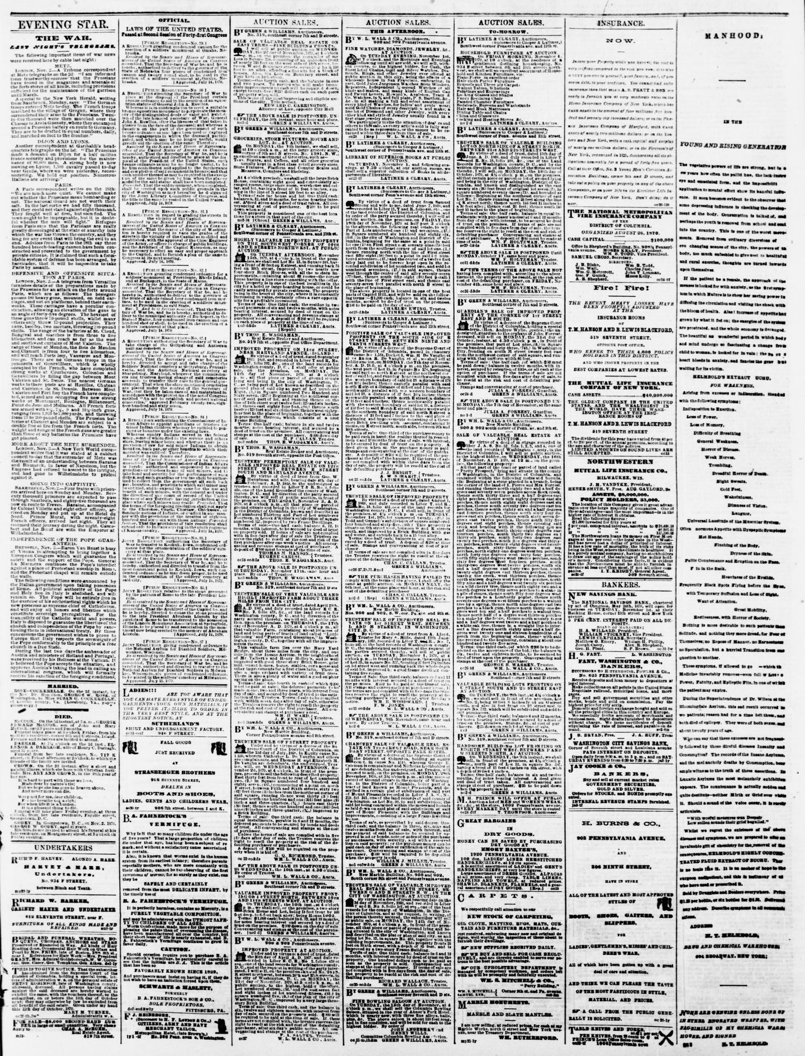 Front page, New-York Tribune, November 3, 1870