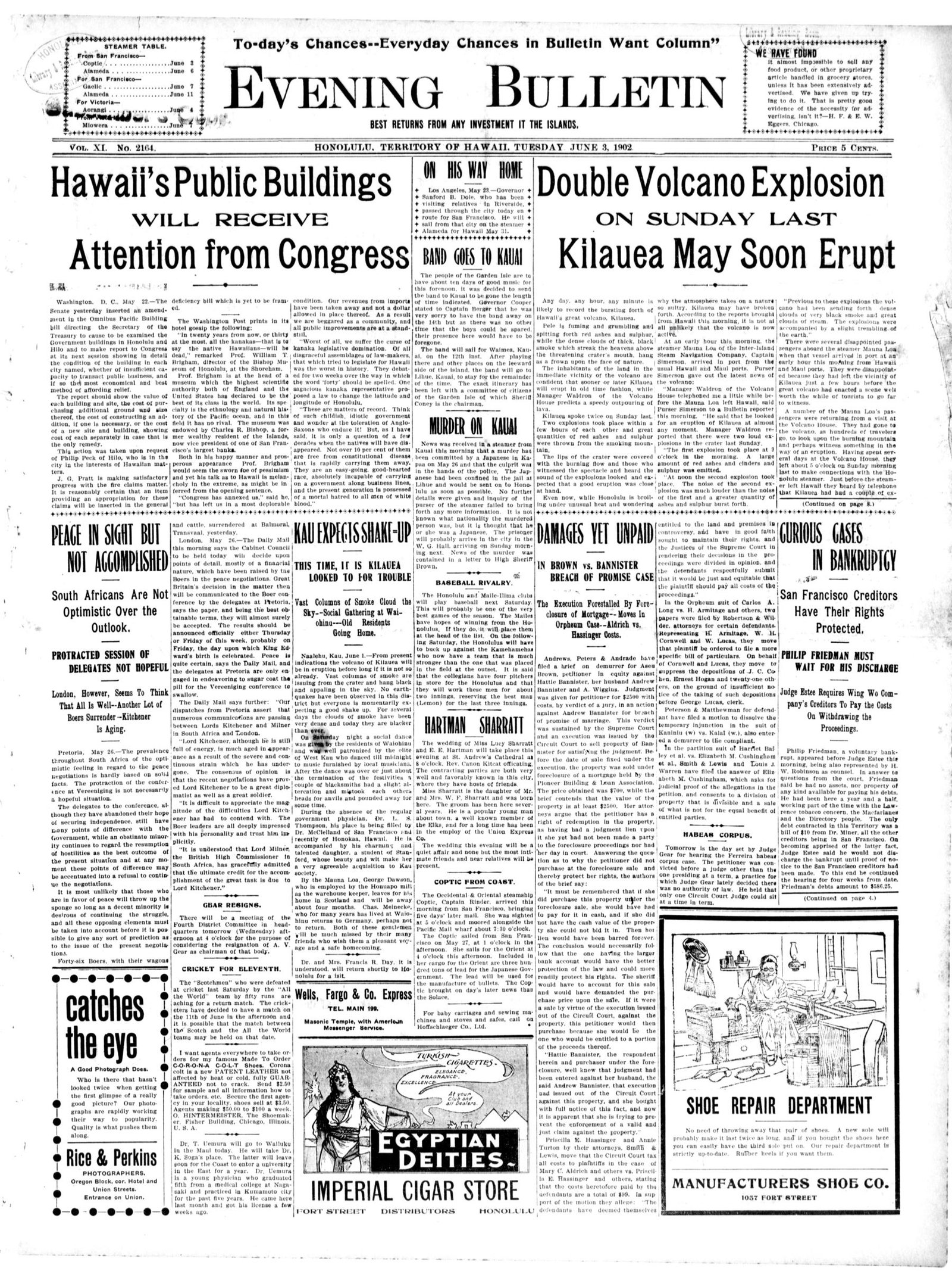 Front page, Evening Bulletin, June 3, 1902