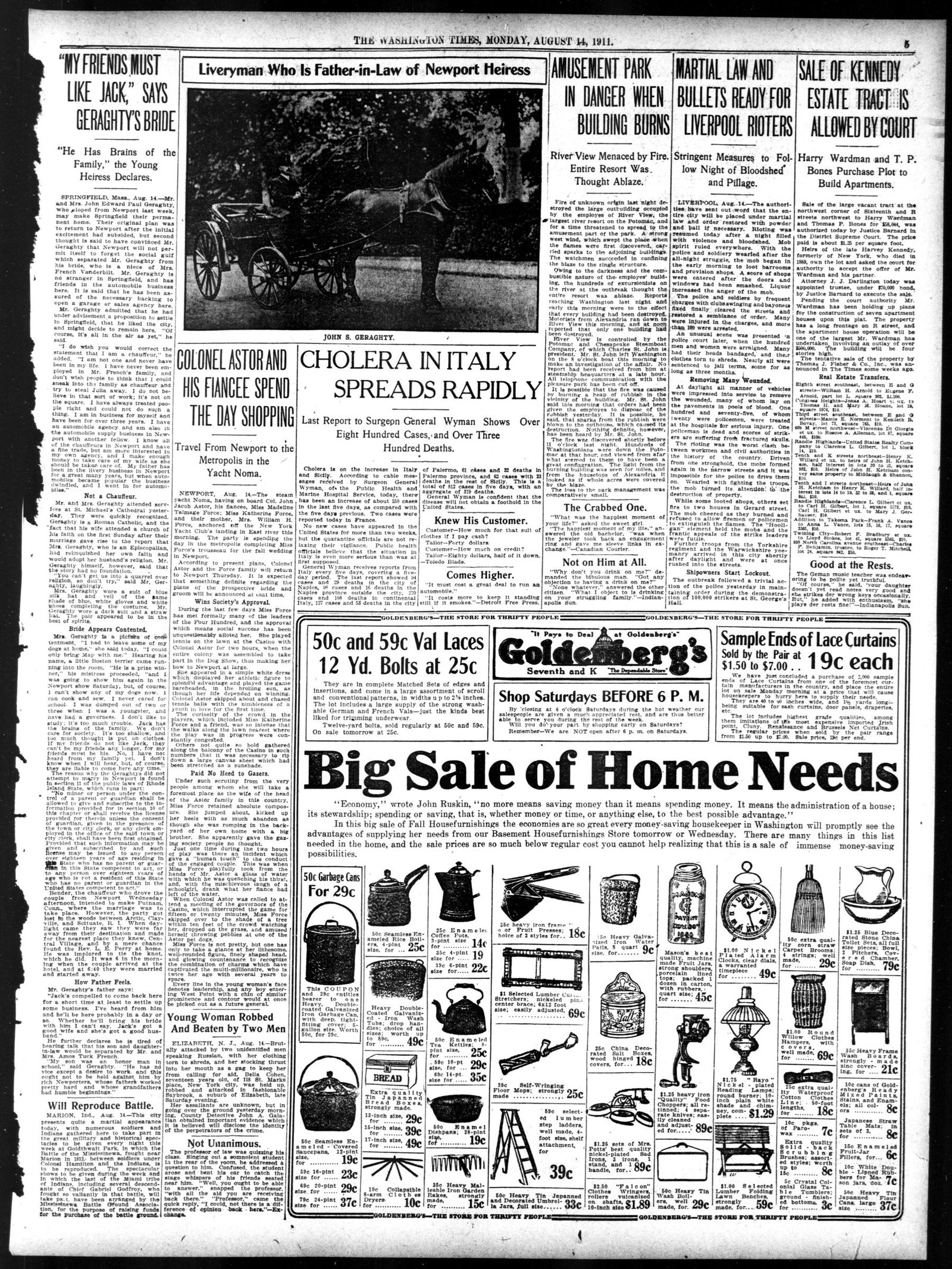 Front page, The Washington Times, August 14, 1911