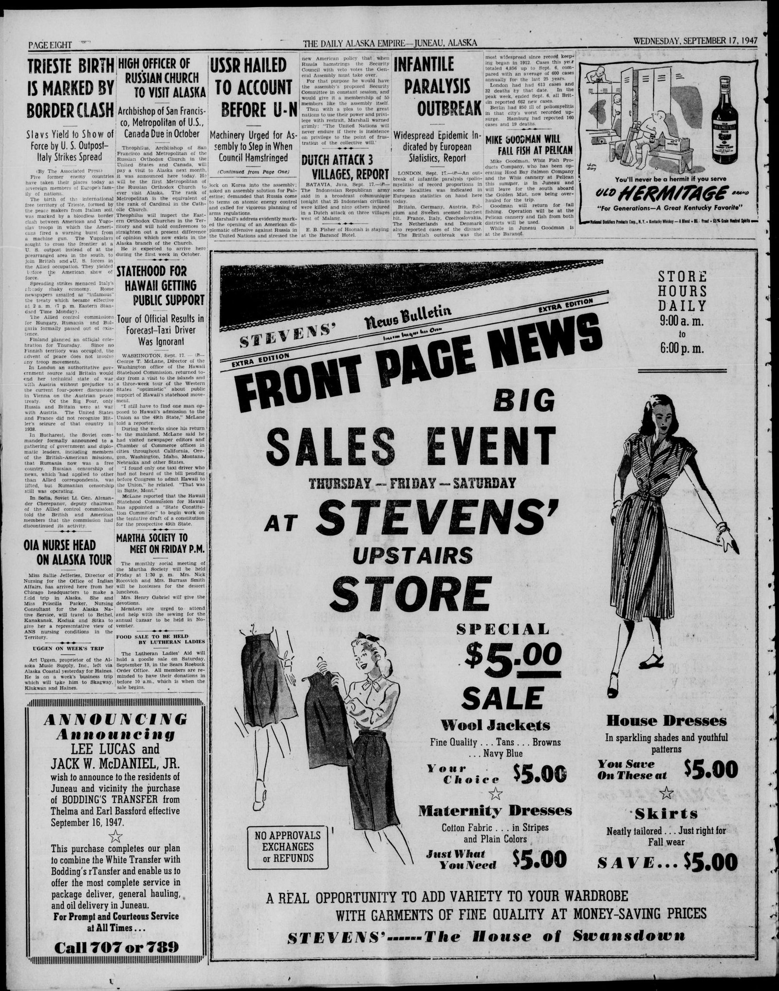 Front page, The Daily Alaska Empire, September 17, 1947