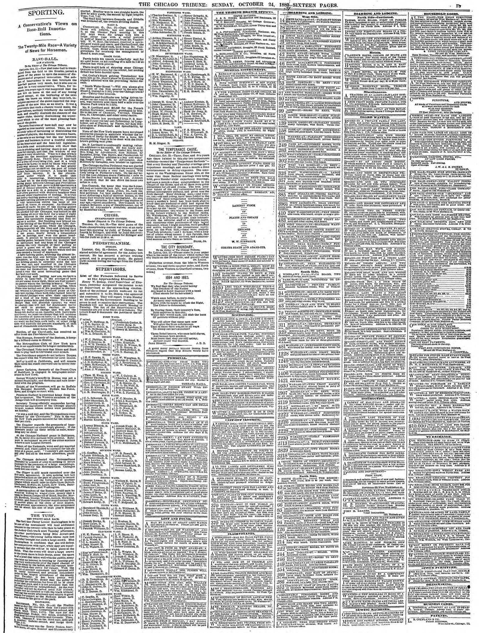 Front page, Chicago Daily Tribune, October 24, 1880