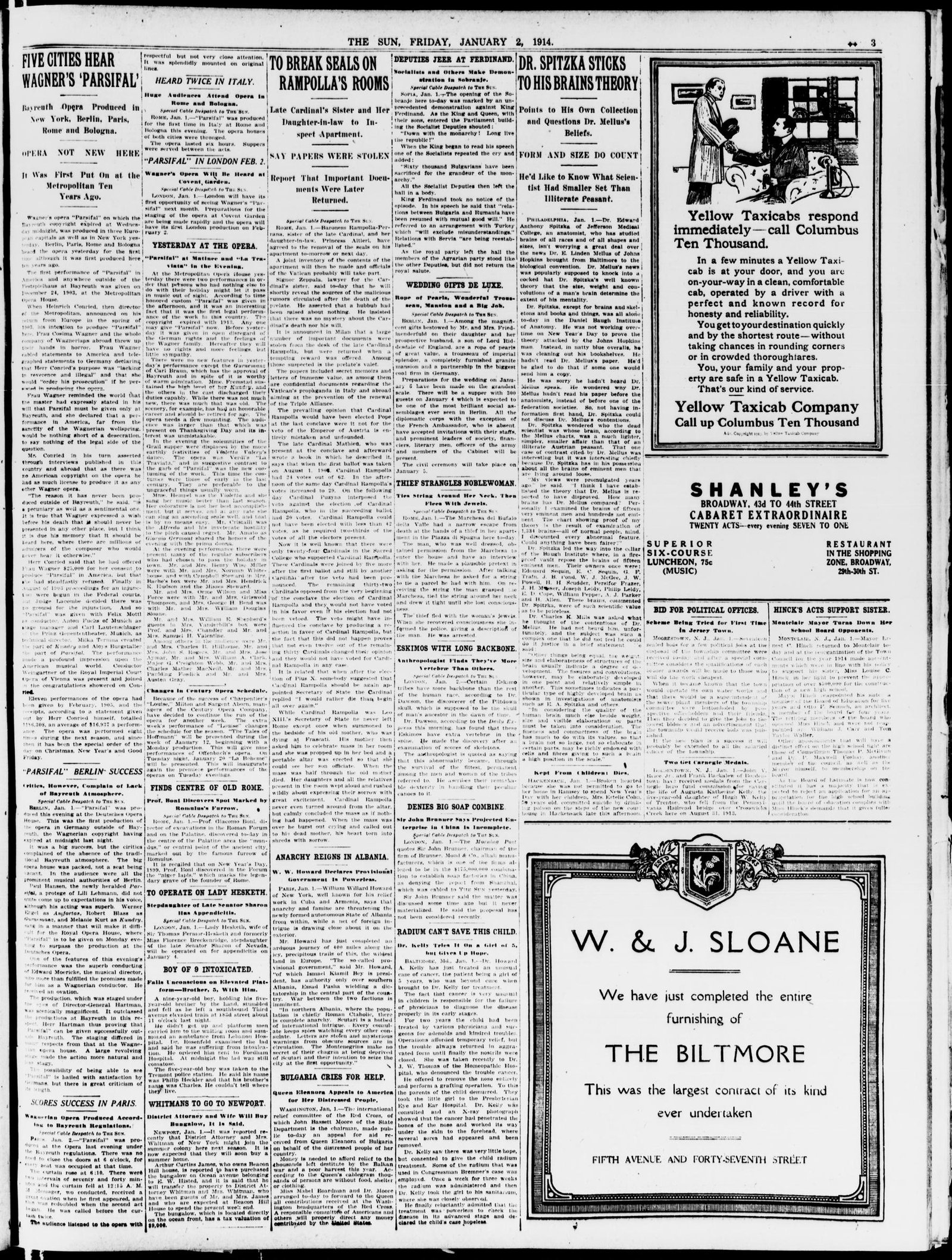 Front page, The Sun, January 2, 1914