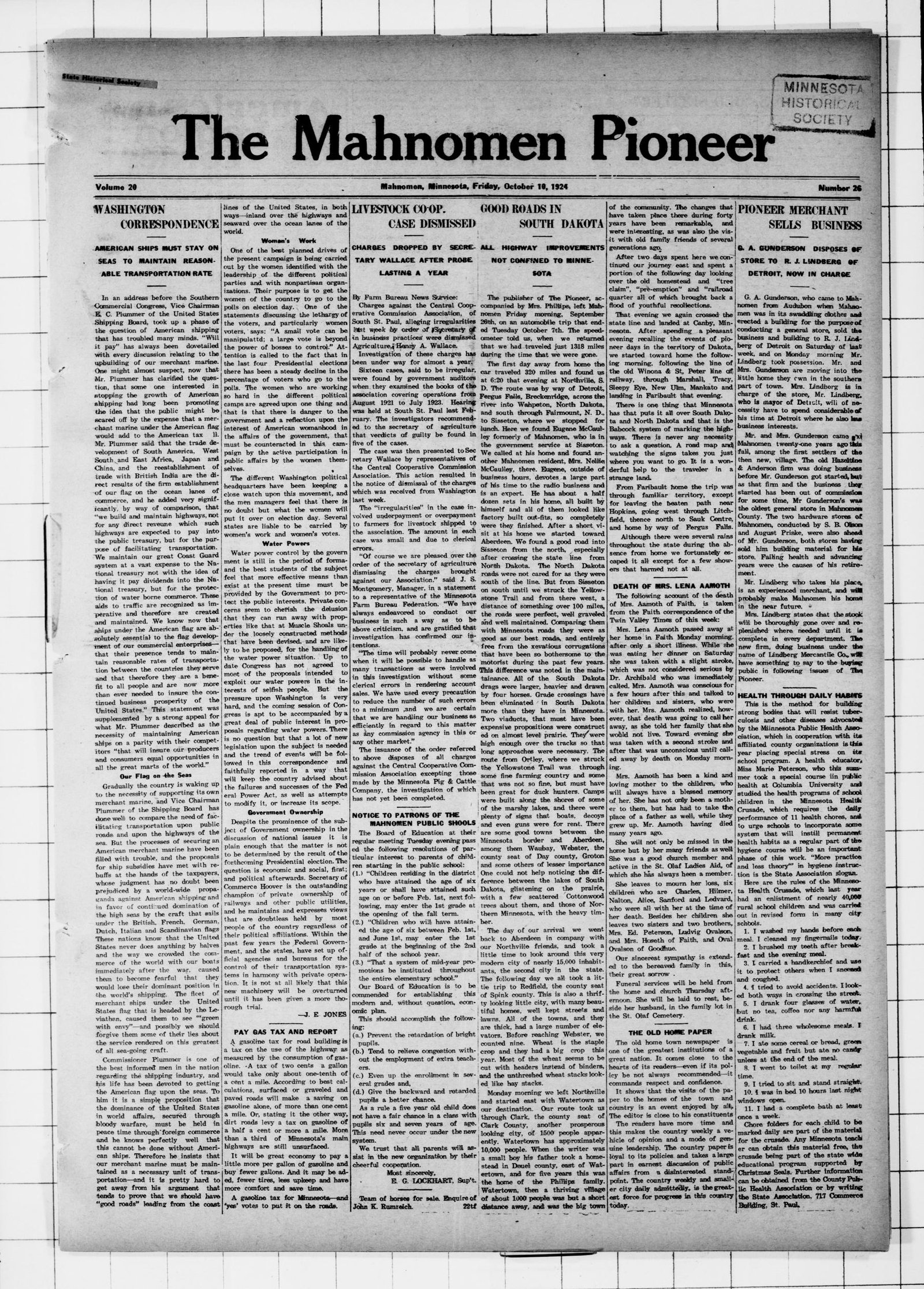 Front page, Americus Times-Recorder, October 10, 1924